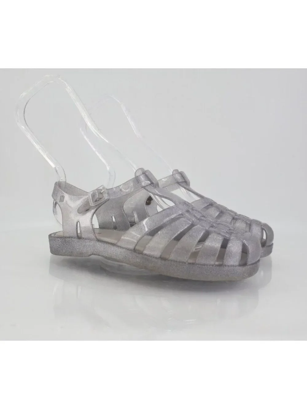 Mini Melissa Possession Glitter Girls Size 4 Silver Jelly Cage Sandal Buckle